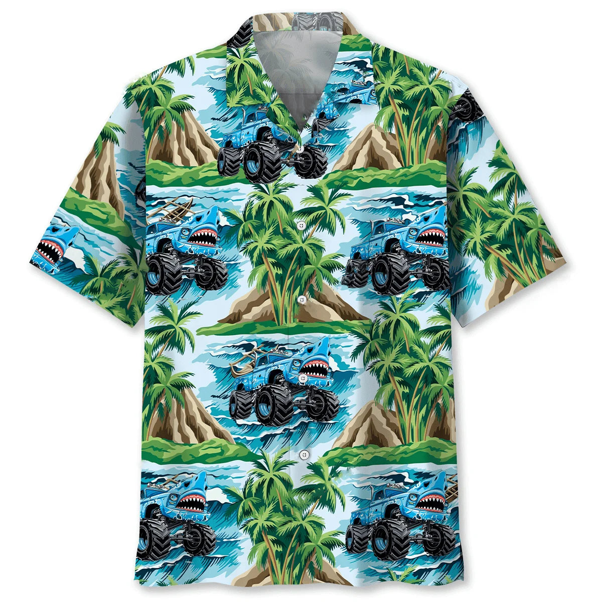 Shark Monster Truck Beach Hawaiian Shirt, custom shirt gift for men (view 4)