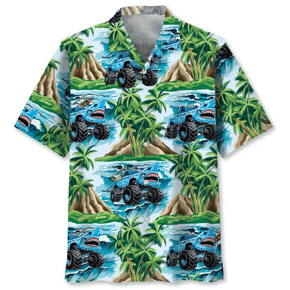 Shark Monster Truck Beach Hawaiian Shirt, custom shirt gift for men (view 4)