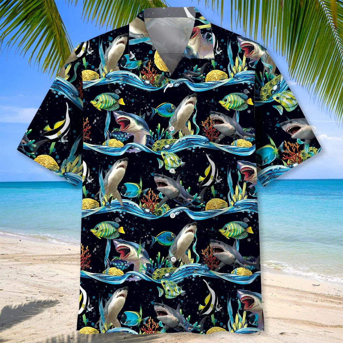 Shark Under Sea Hawaiian Shirt, custom shirt gift for men