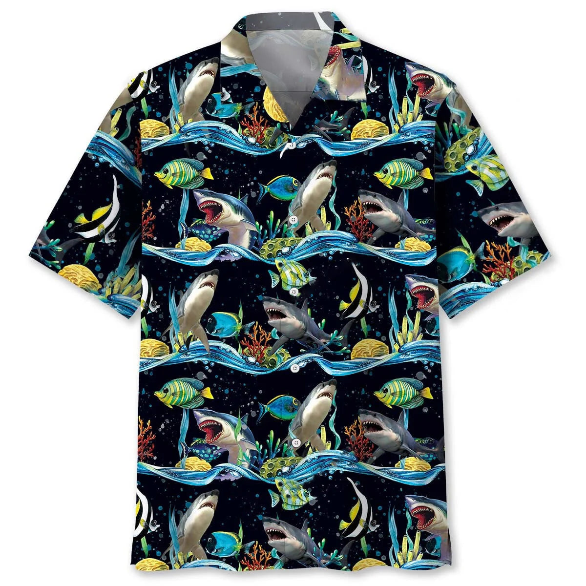 Shark Under Sea Hawaiian Shirt, custom shirt gift for men (view 2)