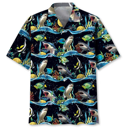 Shark Under Sea Hawaiian Shirt, custom shirt gift for men (view 2)