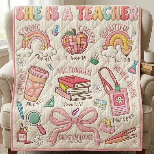 She Is A Teacher Quilt Blanket