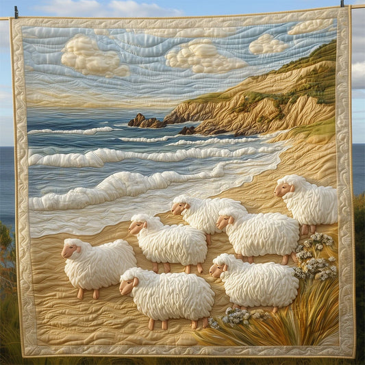 Sheep By The Beach Quilt Blanket