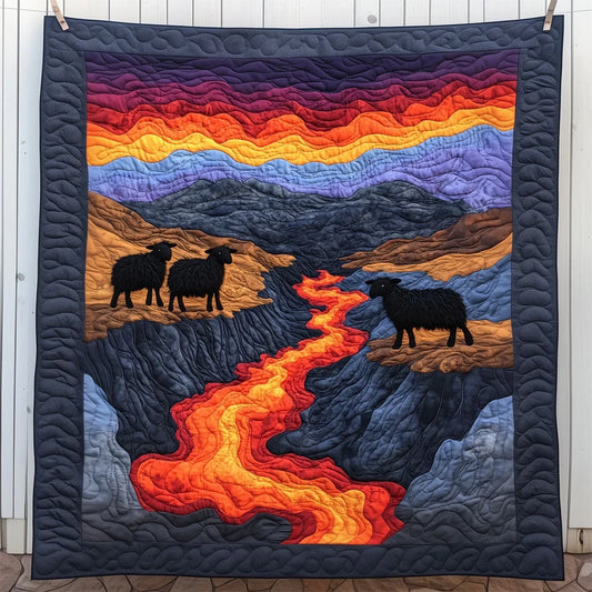 Sheep By The Volcano Quilt Blanket