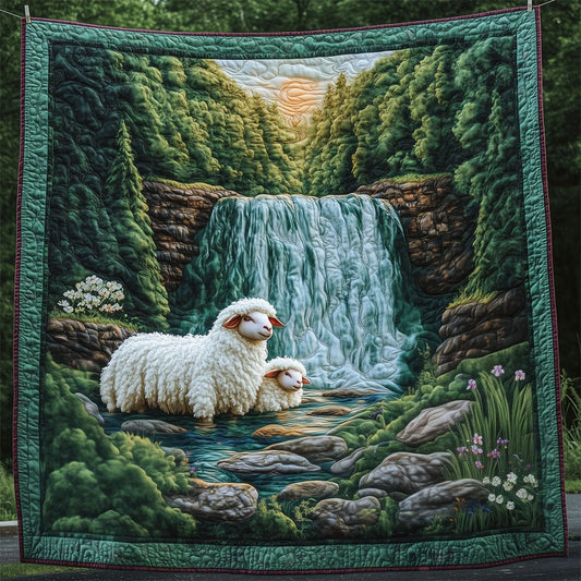 Sheep By The Waterfall Quilt Blanket