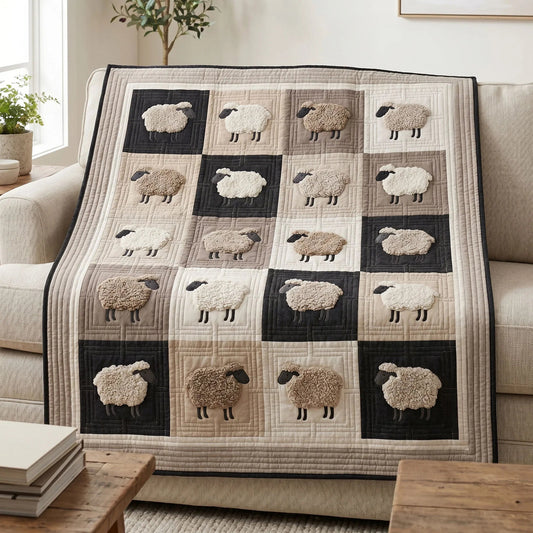 Sheep Haven Quilt Blanket - Quilted Blanket by OtterMia