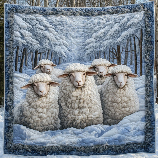 Sheep In Snowy Forest Quilt Blanket