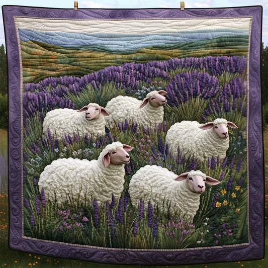 Sheep In The Lavender Field Quilt Blanket