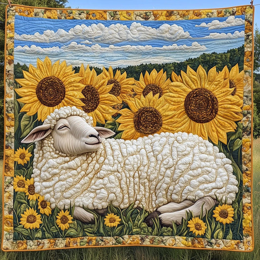 Sheep In The Sunflower Field Quilt Blanket