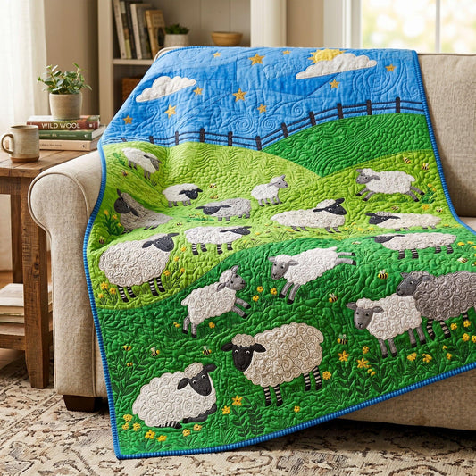 Sheep Pasture Quilt Blanket - Quilted Blanket by OtterMia