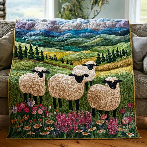 Sheep Valley Quilt Blanket - Quilted Blanket by OtterMia