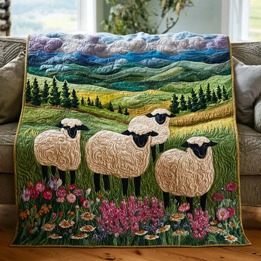 Sheep Valley Quilt Blanket - Quilted Blanket by OtterMia