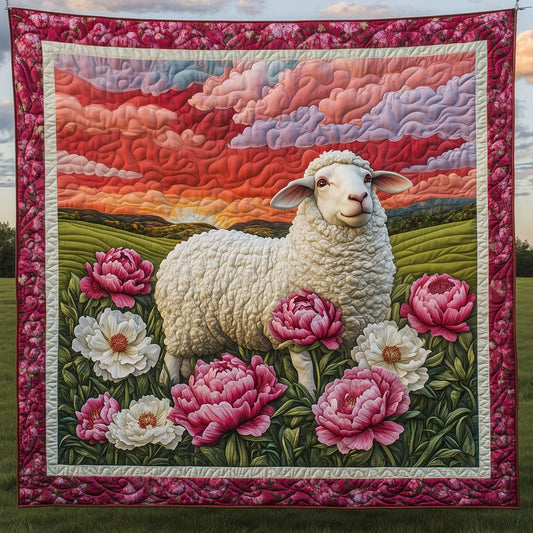 Sheep With Peony Quilt Blanket