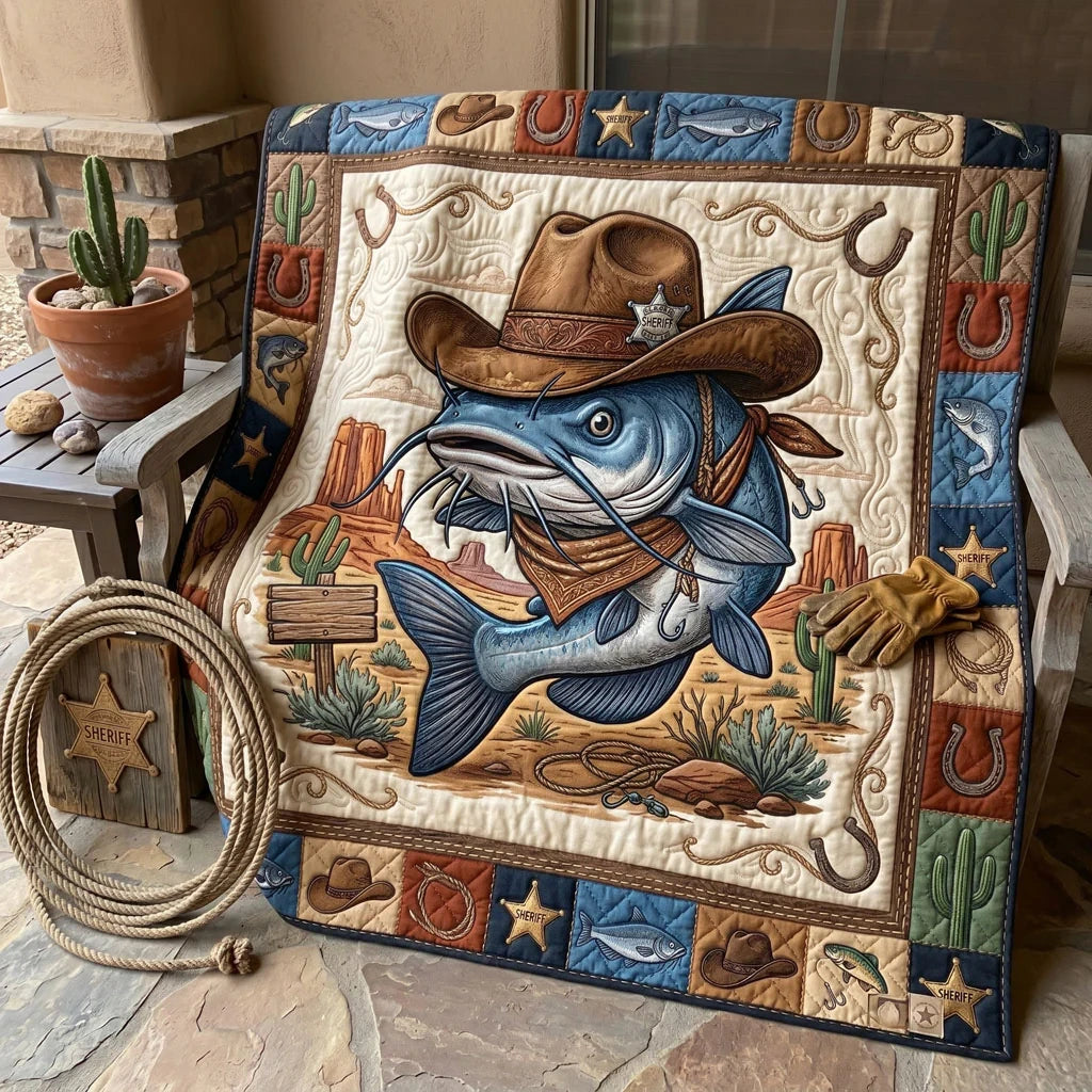 Sheriff Catfish Cowboy Quilt Blanket
