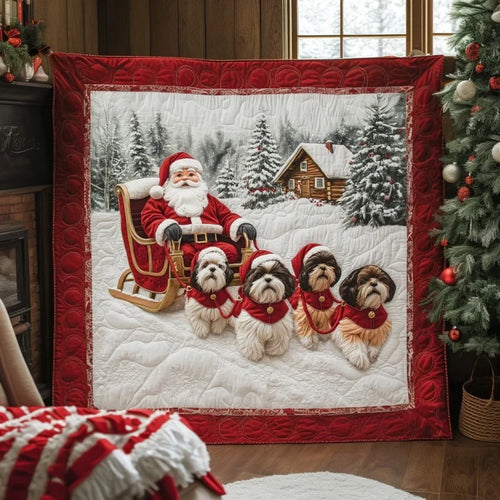 Shih Tzu Reindeer Quilt Blanket