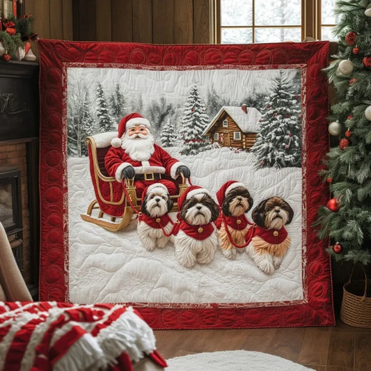 Shih Tzu Reindeer Quilt Blanket