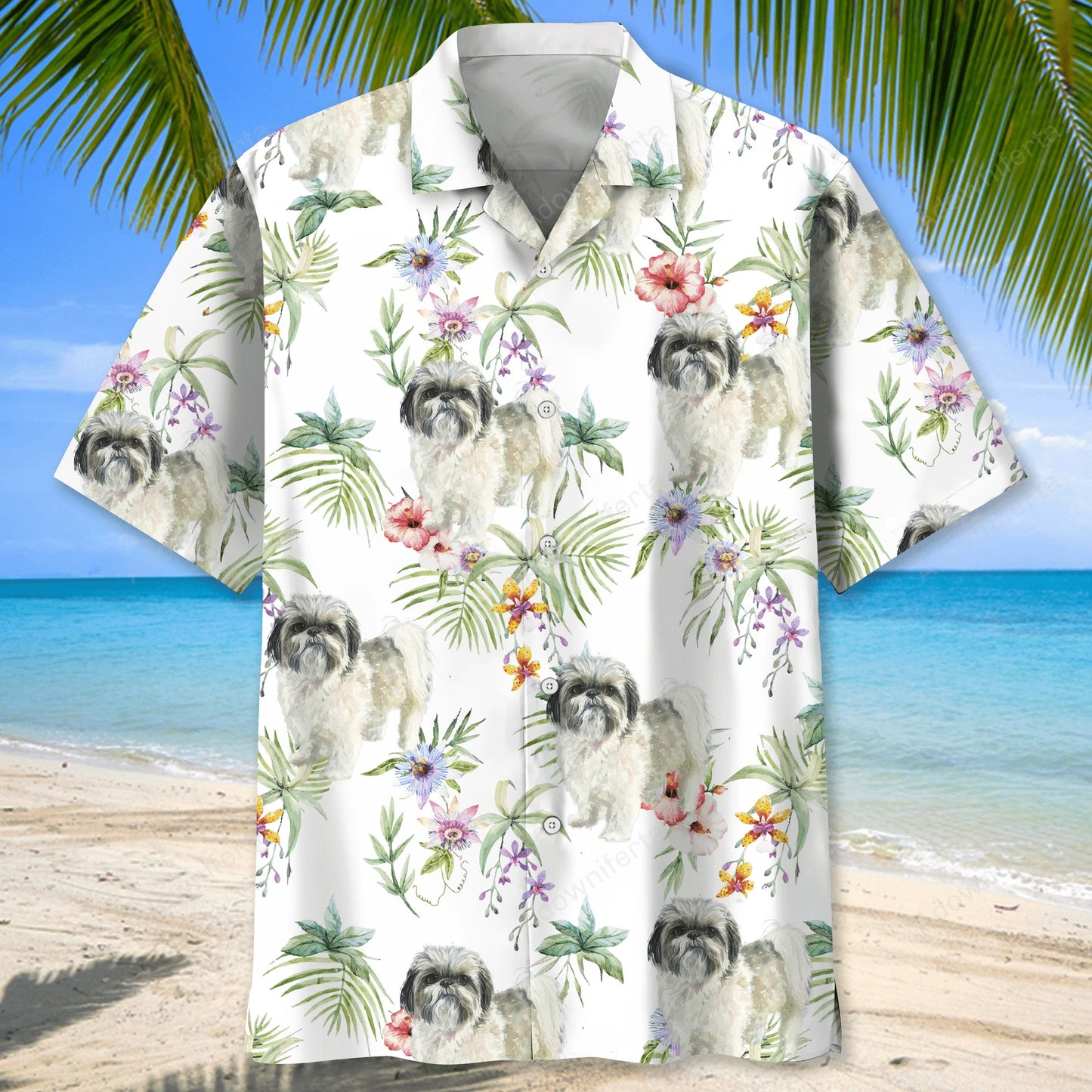 Shih Tzu Tropical Hawaiian Shirt, custom shirt gift for men (view 2)