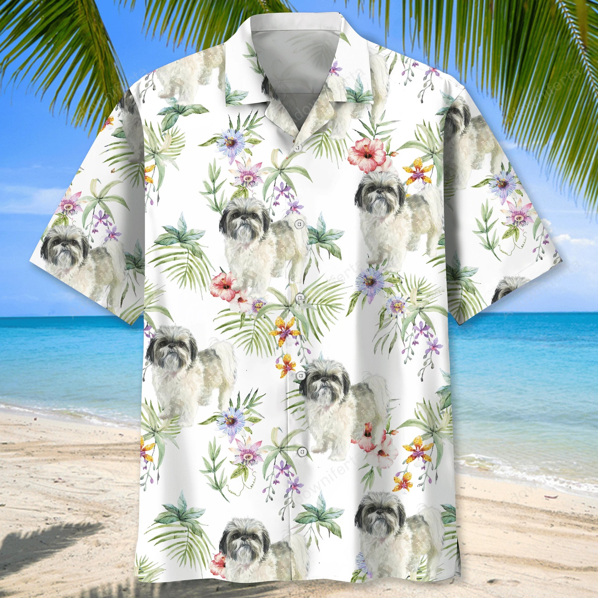 Shih Tzu Tropical Hawaiian Shirt, custom shirt gift for men (view 2)