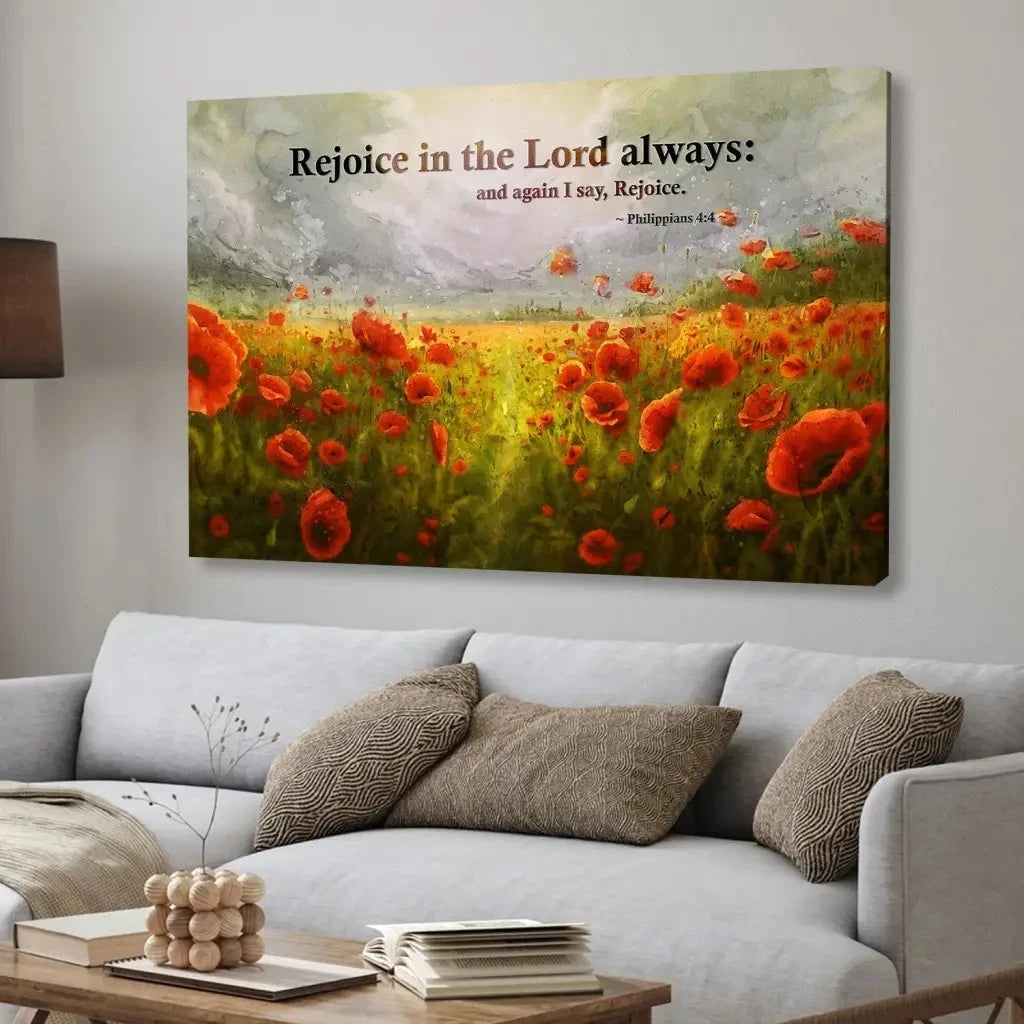 philippians 4 4 rejoice in the lord always wall art poppies christian canvas art (Landscape) (view 7)