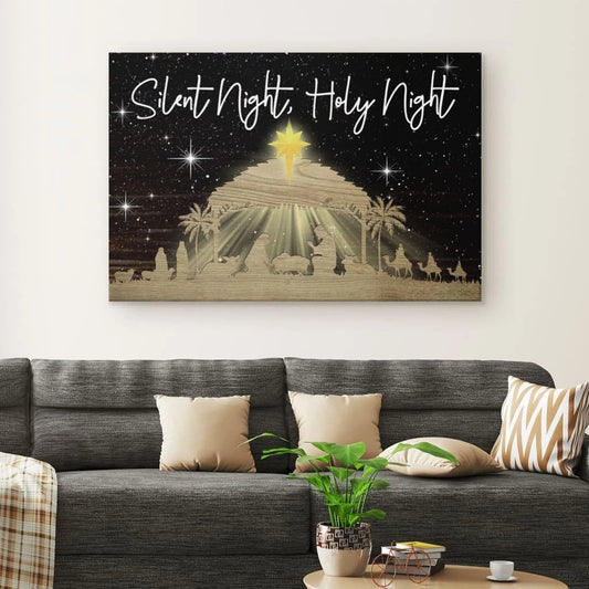 silent night holy night jesus born christmas wall art canvas christian gifts (Landscape)