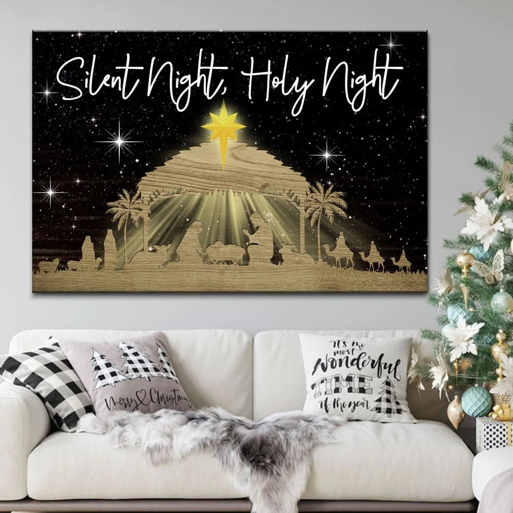 silent night holy night jesus born christmas wall art canvas christian gifts (Landscape) (view 6)