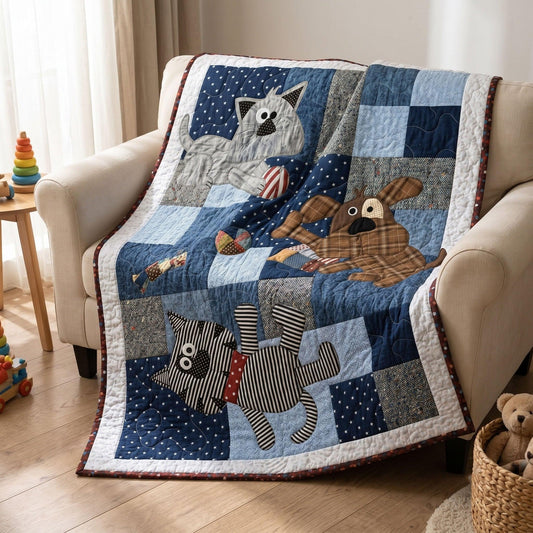 Silly Doggie Quilt Blanket - Quilted Blanket by OtterMia