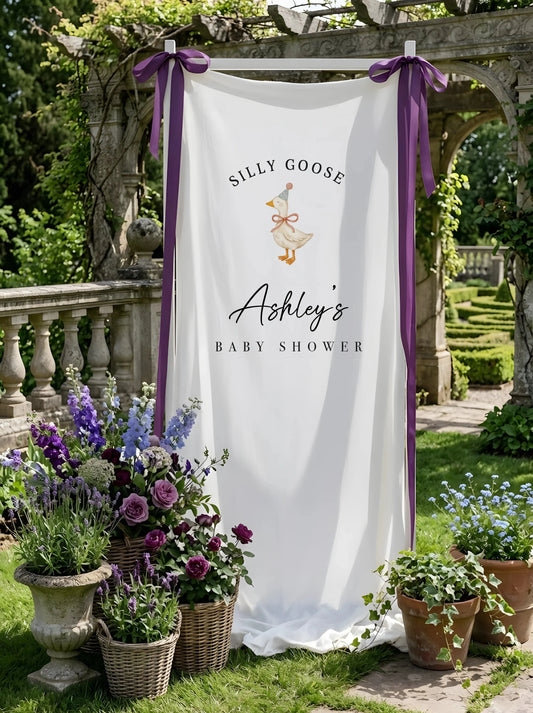 Silly Goose Baby Shower Banner Personalized Custom Name Baby Shower Backdrop Party Decor, baby shower decor