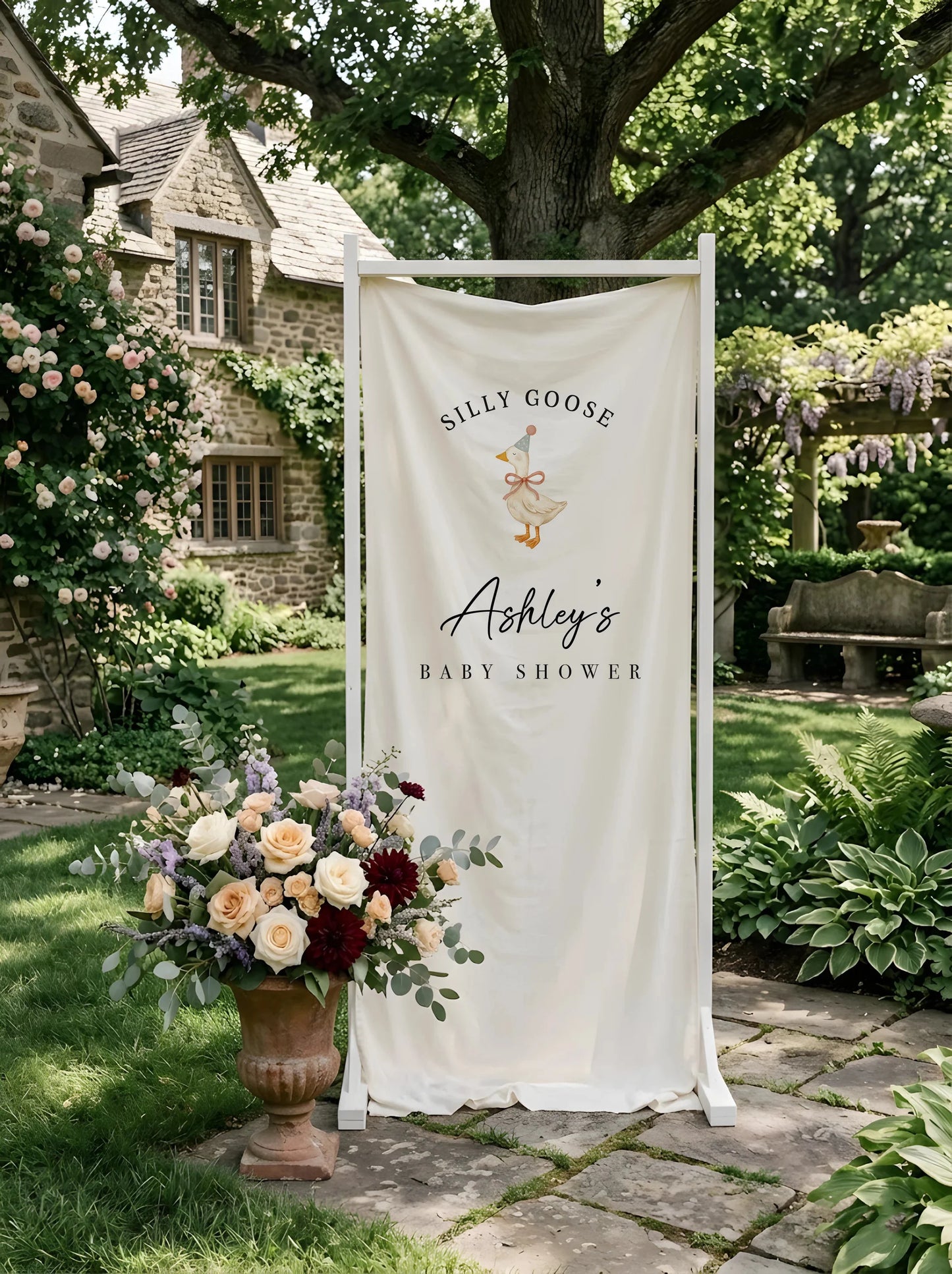 Silly Goose Baby Shower Banner Personalized Custom Name Baby Shower Backdrop Party Decor, baby shower decor (view 3)