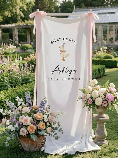 Silly Goose Baby Shower Banner Personalized Custom Name Baby Shower Backdrop Party Decor, baby shower decor (view 5)