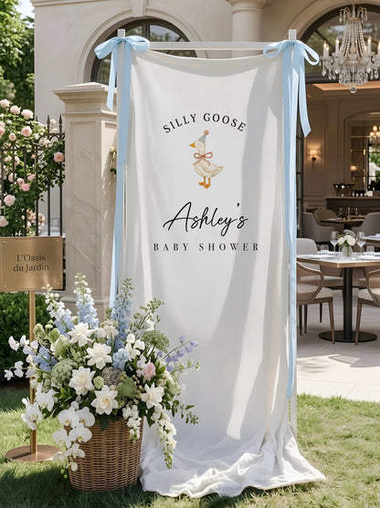 Silly Goose Baby Shower Banner Personalized Custom Name Baby Shower Backdrop Party Decor, baby shower decor (view 6)
