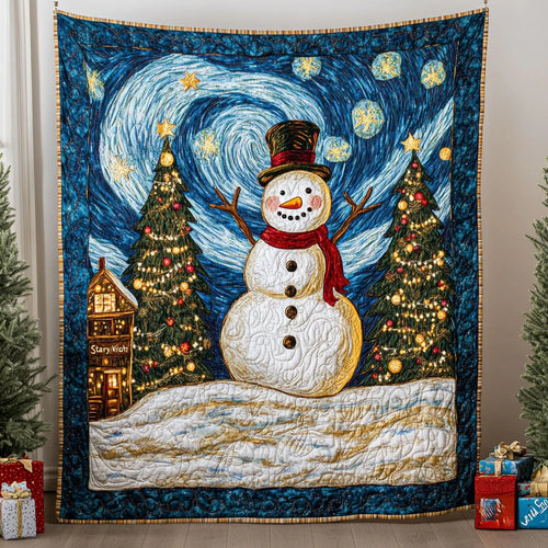 Silver Night Snowman Quilt Blanket