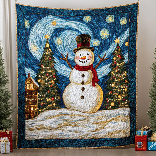 Silver Night Snowman Quilt Blanket
