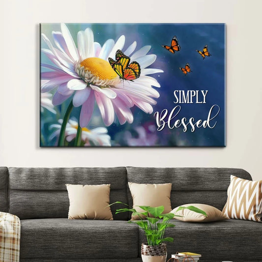 simply blessed monarch butterfly and daisy flower wall art canvas (Landscape)