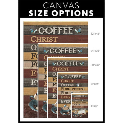coffee christ offers forgiveness for everyone everywhere wall art canvas jesus coffee wall art (view 4)