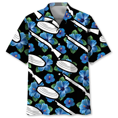 Skeet Shooting Hibiscus Blue Hawaiian Shirt, custom shirt gift for men (view 2)
