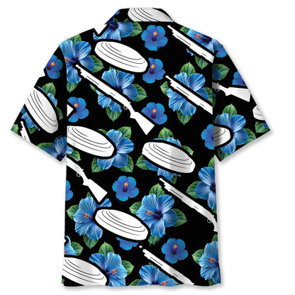 Skeet Shooting Hibiscus Blue Hawaiian Shirt, custom shirt gift for men (view 4)