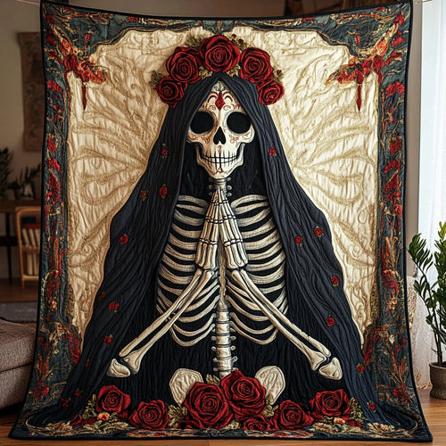 Skeleton Bless Quilt Blanket