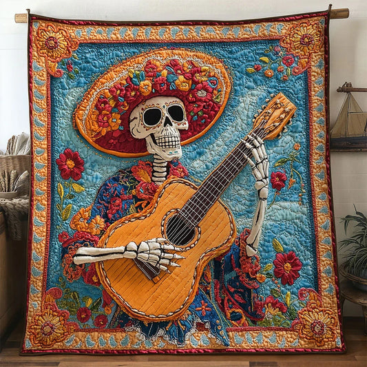 Skeleton Guitar Whisper Quilt Blanket