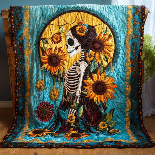 Skeleton Lady Bloom Quilt Blanket