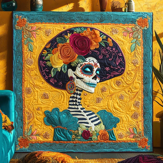 Skeleton Lady Glow Night Quilt Blanket