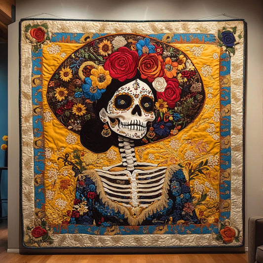 Skeleton Lady Midnight Sun Quilt Blanket