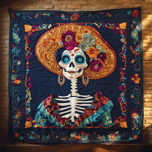 Skeleton Lady Moon Glow Quilt Blanket