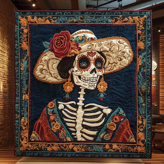 Skeleton Lady Mystic Bloom Quilt Blanket