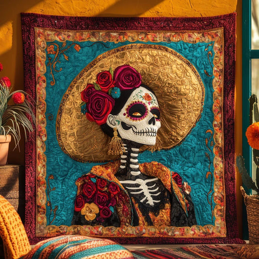 Skeleton Lady Star Bloom Quilt Blanket