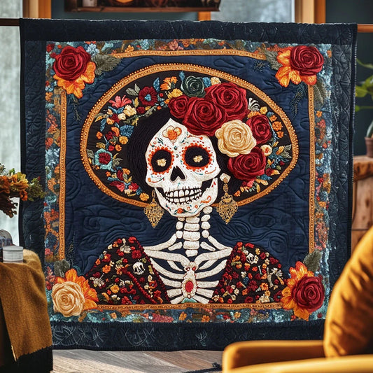 Skeleton Lady Sunflower Dream Quilt Blanket