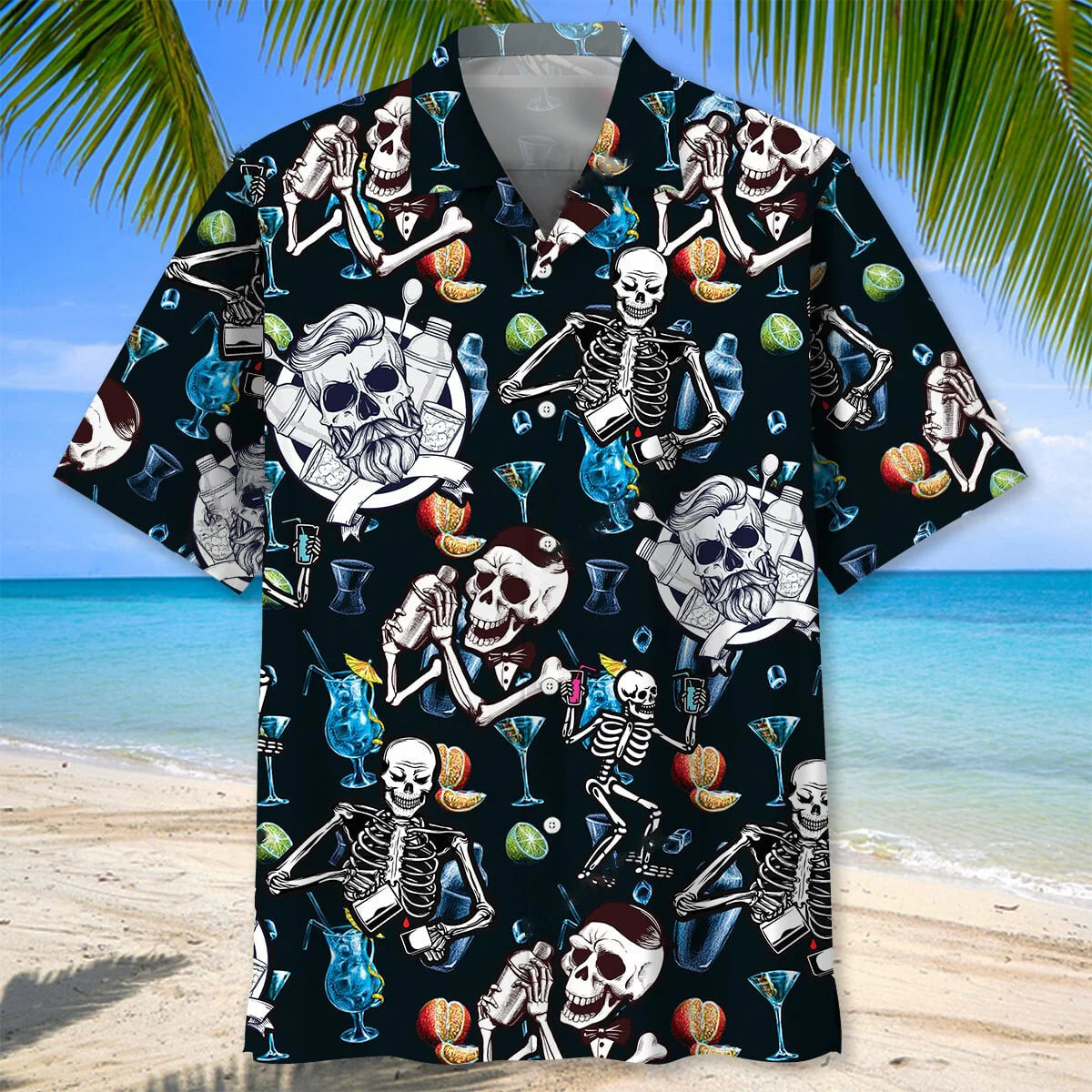 Skeleton Bartender Hawaiian Shirt, custom shirt gift for men