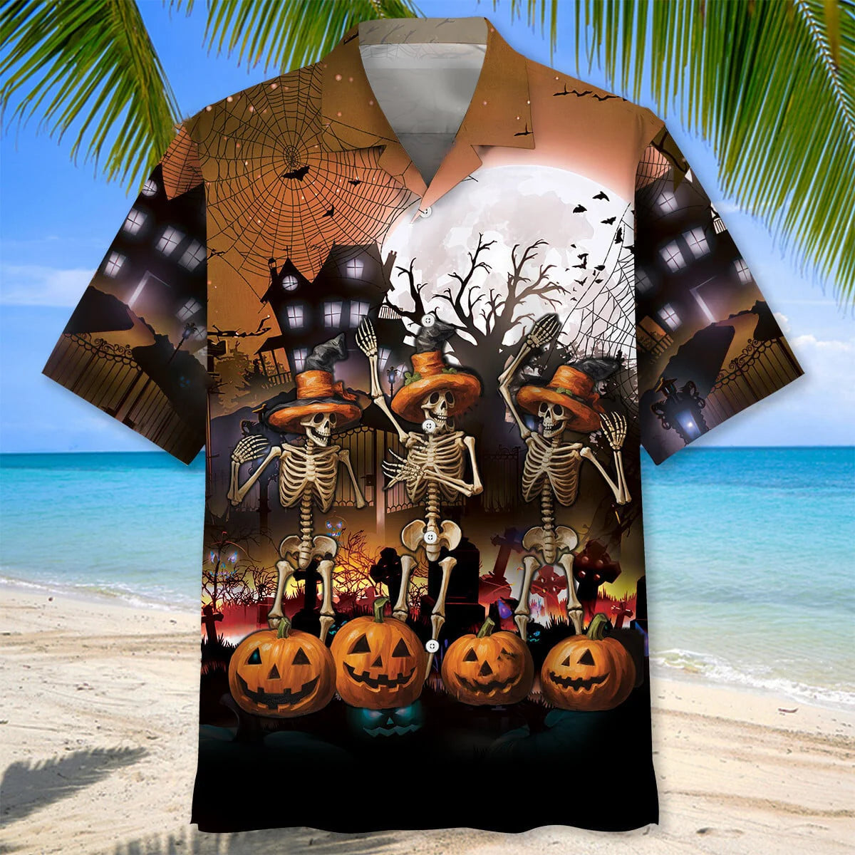 Skeleton Dancing Halloween Hawaiian Shirt, custom shirt gift for men