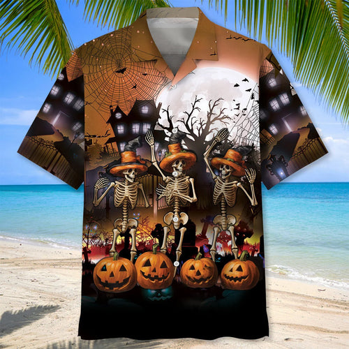 Skeleton Dancing Halloween Hawaiian Shirt, custom shirt gift for men