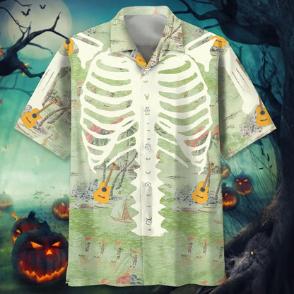 Skeleton Guitar Pattern Hawaiian Shirt, custom shirt gift for men