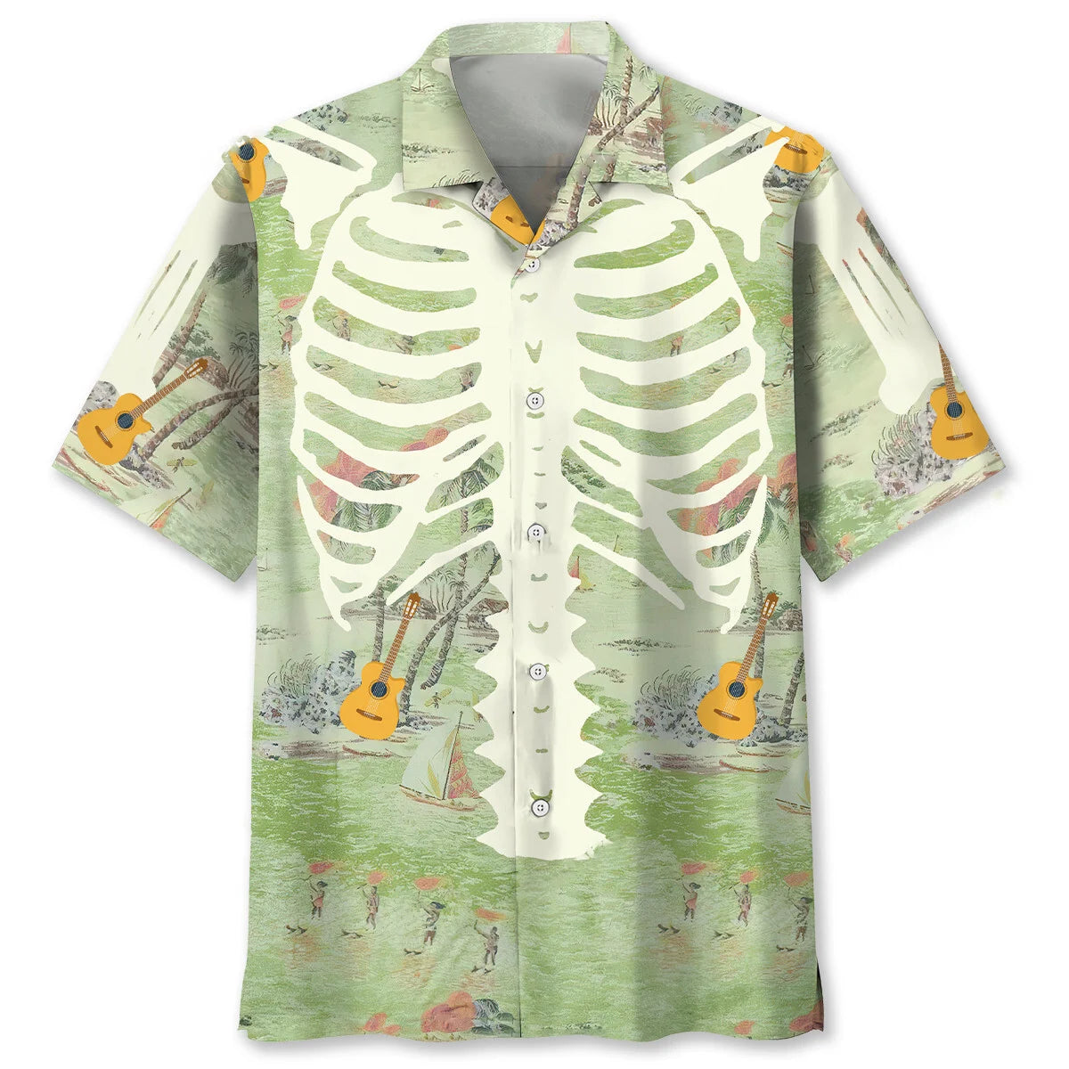 Skeleton Guitar Pattern Hawaiian Shirt, custom shirt gift for men (view 4)
